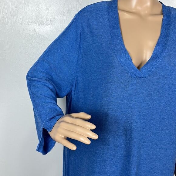 J. Jill Blue Linen Blend V-neck 3/4 Sleeves Tunic Top Size XLP - Picture 2 of 10